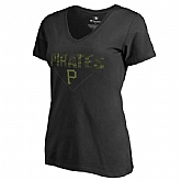 Women's Pittsburgh Pirates Fanatics Branded Black Big & Tall Memorial V Neck Camo T-shirt FengYun